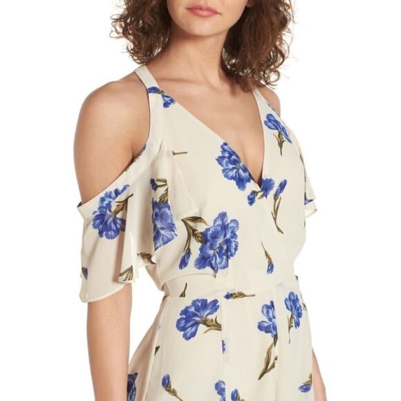 Privacy Please Revolve Women’s Romper Floral Cold Shoulder Cream Purple Small - Picture 11 of 16